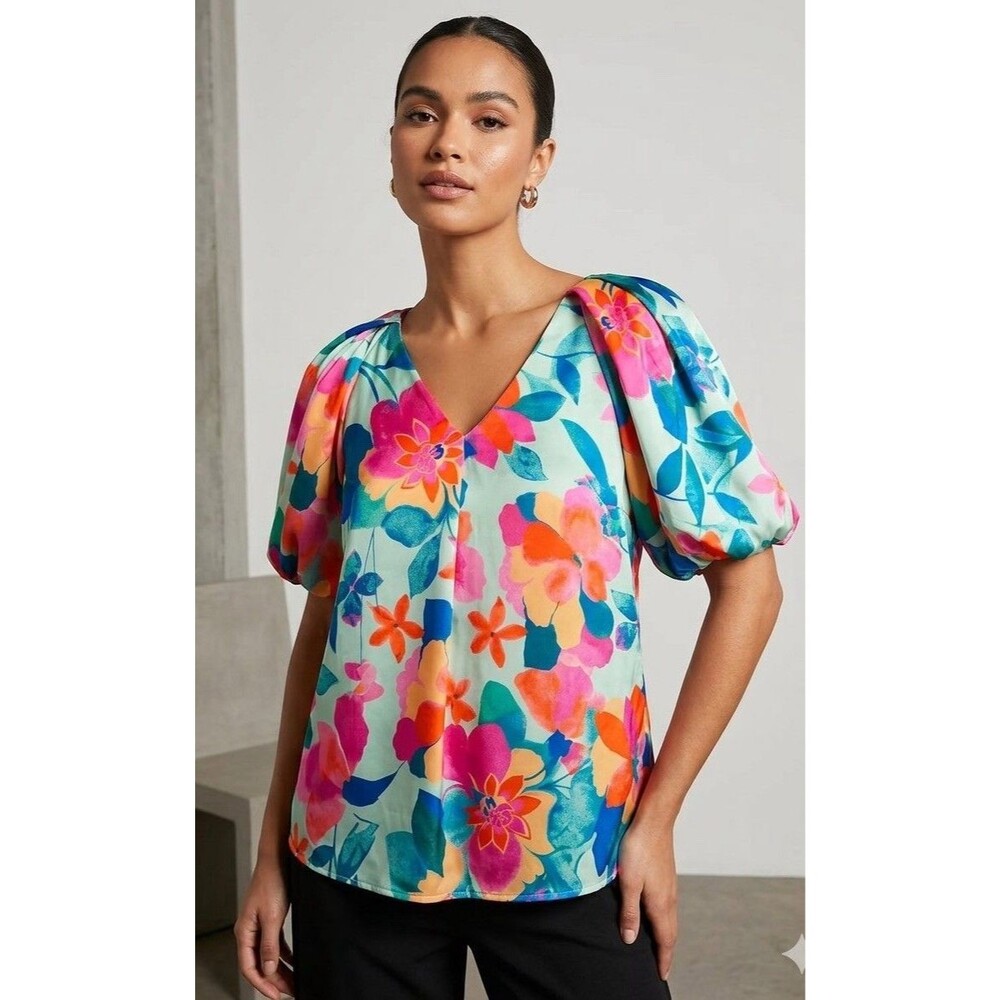 Entro Floral Silky Blouse Size Small